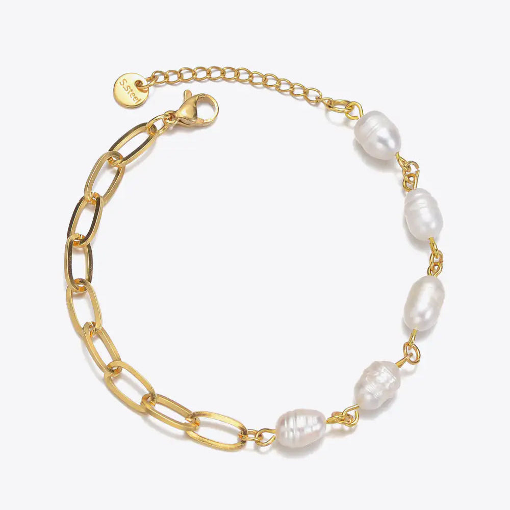 Half Pearl Half Chain Stainless Steel Bracelet